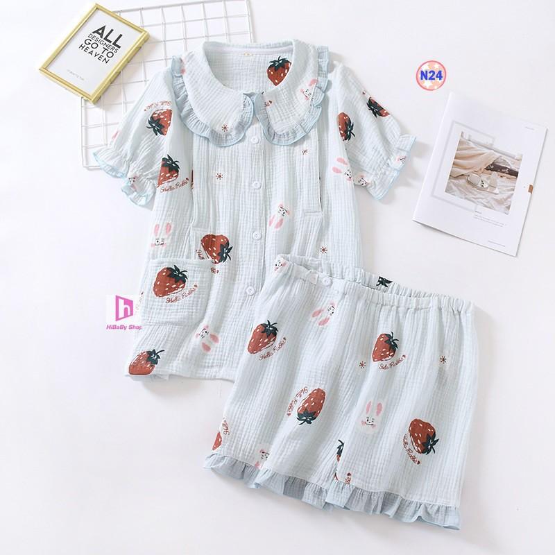 Bộ Pijama Sau Sinh Vải Xô Nhăn - Cộc tay N24