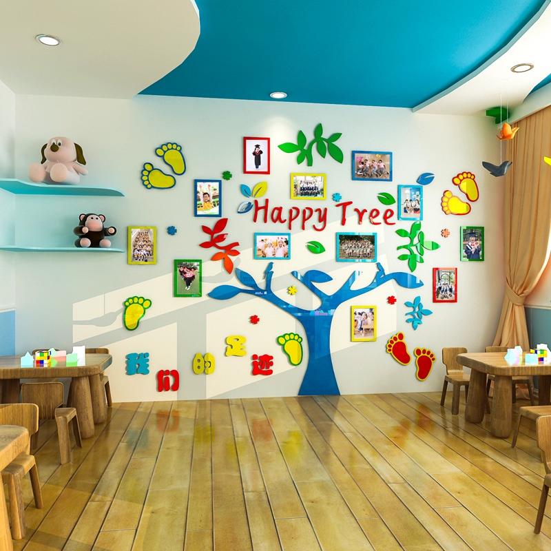 Tranh dán tường mica 3d decor khổ lớn - happy tree, trang trí mầm non, trang trí khu vui chơi trẻ em