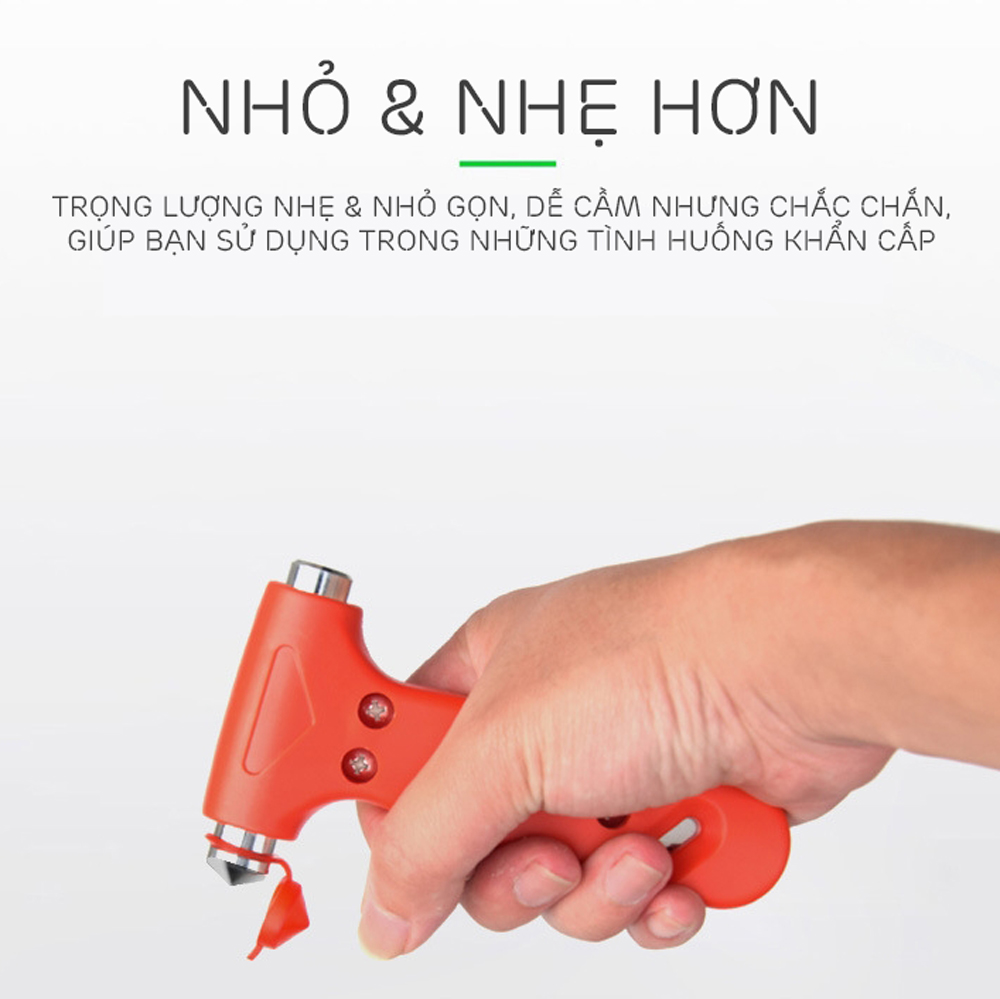 Búa Thoát Hiểm Xe Hơi Khẩn Cấp Mini 2 trong 1 Giúp Phá Cửa Kính Thoát Hiểm An Toàn Khẩn Cấp Với Dao Cắt Dây Đai Cho Xe Ô tô/ Xe Hơi Mai Lee