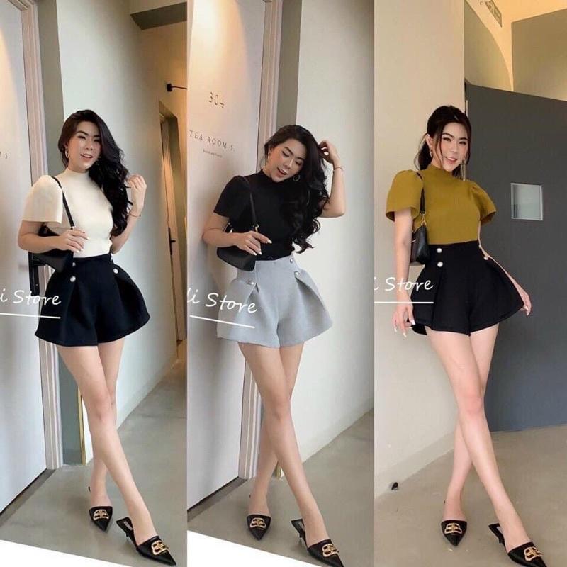 Quần xốp phồng quảng châu,quần chất xốp phồng.quần short nữ 4 khuy 2 màu đen trăng