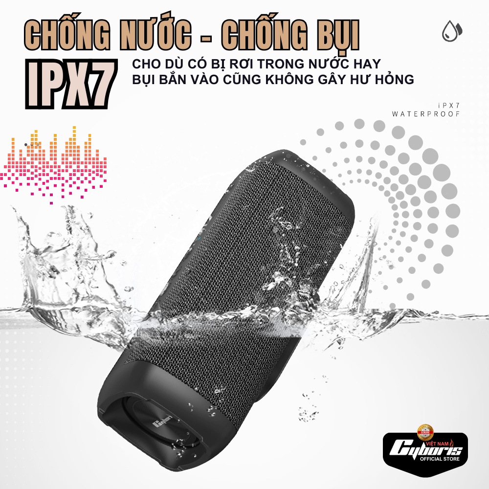 Loa Nghe Nhạc Bluetooth Cyboris S6, Loa siêu Bass, Công suất 60W, Chống nước IPX7, Pin 6600mAh. Hàng Chính Hãng