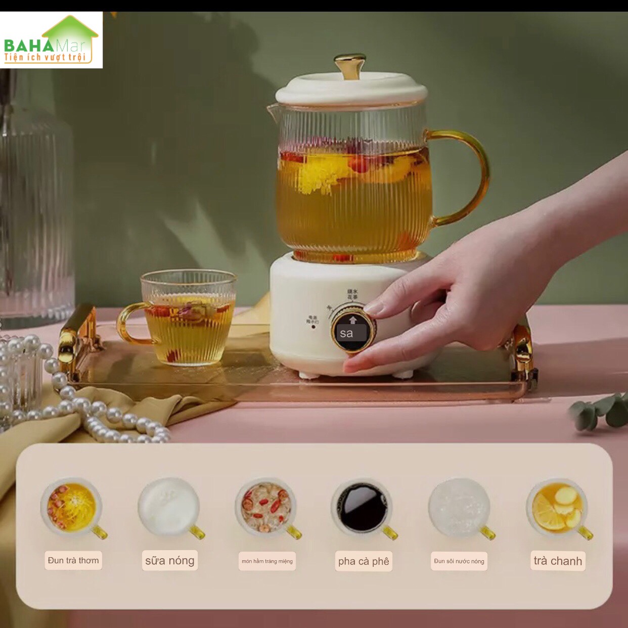 BỘ ẤM PHA TRÀ ĐIỆN CÁCH NHIỆT "BAHAMAR" dùng pha cafe, trà hoa, trà dưỡng nhan… rất nhanh gọn