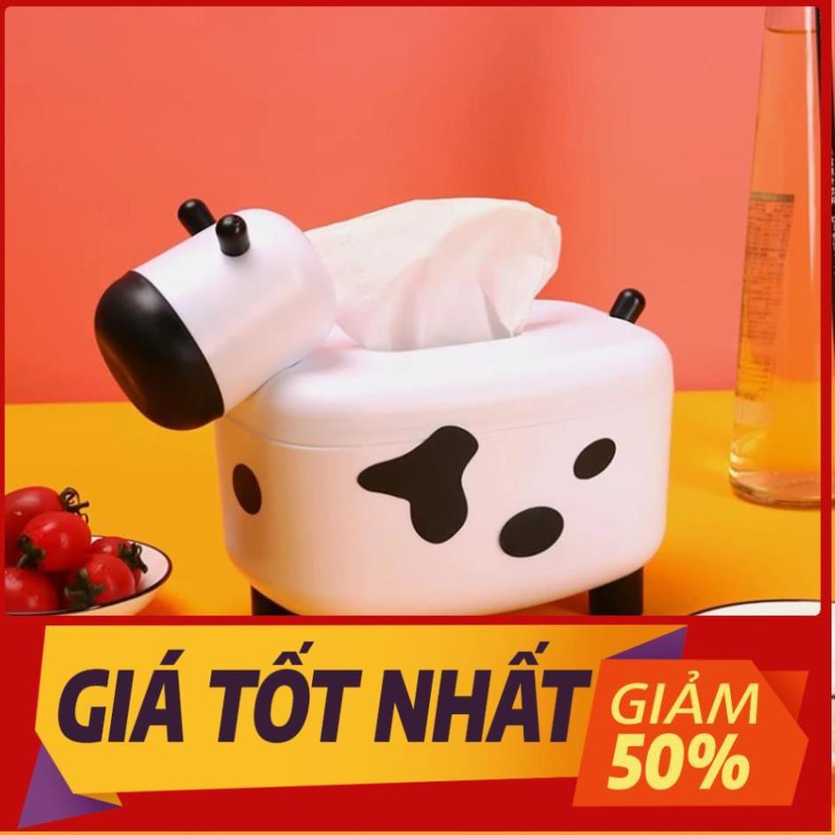 Hộp đựng khăn giấy ăn đa năng có hũ lọ tăm rút tiện lợi để bàn nhựa đẹp hình thú xinh bò sữa dễ thương