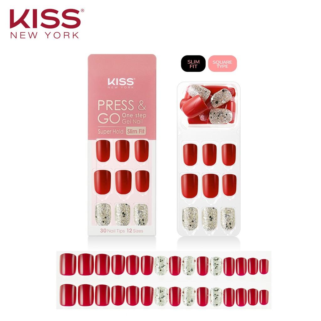 Bộ 30 Móng Tay Gel Tự Dán Press &amp; Go Kiss New York Nail Box - Holiday Red (KPNS04K)