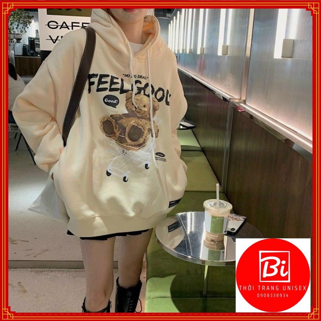 Áo Khoác Bomber Nỉ FEELGOOD in Hình Gấu_ Tay Cánh Dơi Phồng Phom Rộng_Chất Nỉ Bông Ngoại Nhập Không Xù Lông_Hàng May Kỹ