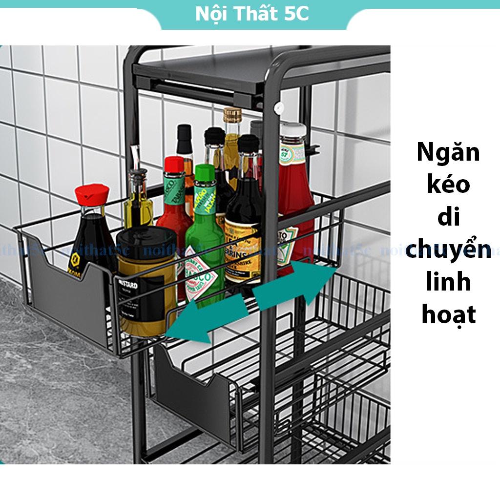 Kệ bếp đa năng để đồ kệ gia vị, kệ có bánh xe di chuyển xoay 360 độ chứa rau củ quả 4 tầng màu đen thông minh