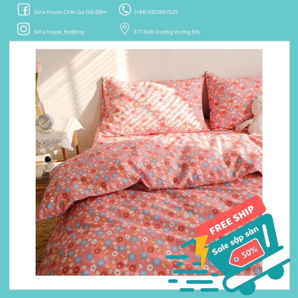 Bộ Chăn Ga Gối Cotton Poly Hoa Nhí Đỏ