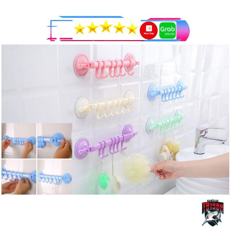 Móc hút chân không kèm 6 móc tiện dụng dùng treo đồ nhà tắm, nhà bếp