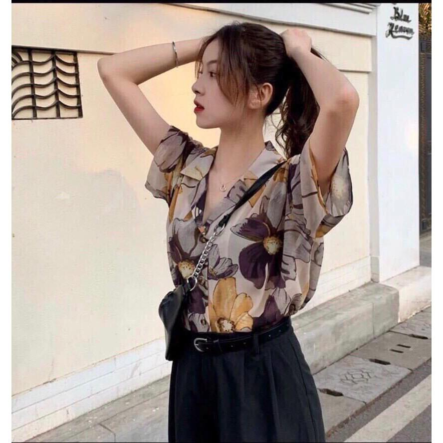 Áo sơ mi hoa hoa cổ kí giả xinh xắn free size