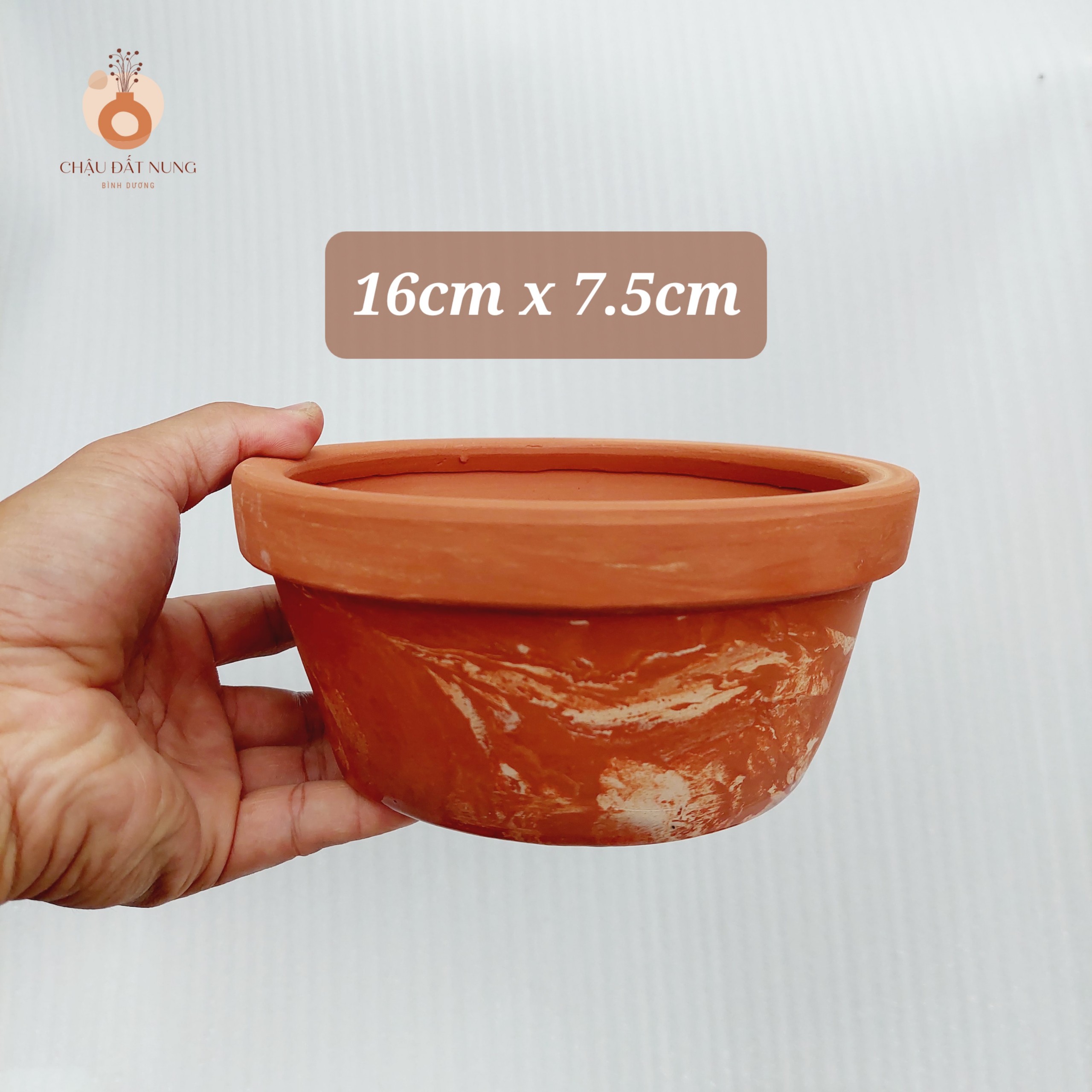 Chậu đất nung Bình Dương - Cái thau, đường kính miệng 15cm, chiều cao 7cm