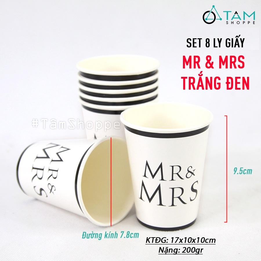 Set đồ giấy trang trí tiệc cưới Mr và Mrs màu trắng đen đơn giản SETDG-02 DG