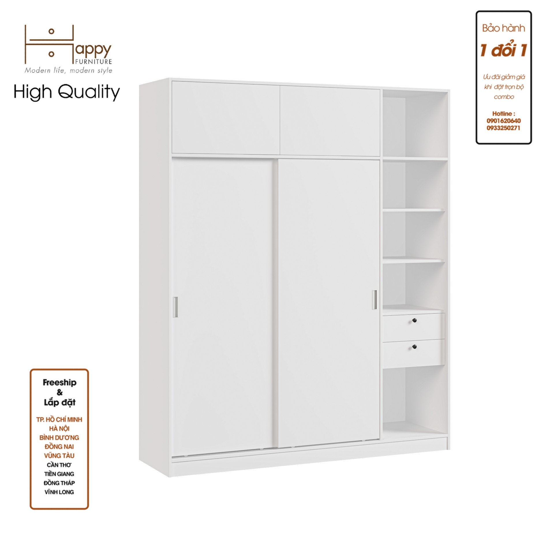ELEGANT, Tủ quần áo cửa lùa 1m8x2m2 , 180cm x 54cm x 220cm , TCL_006