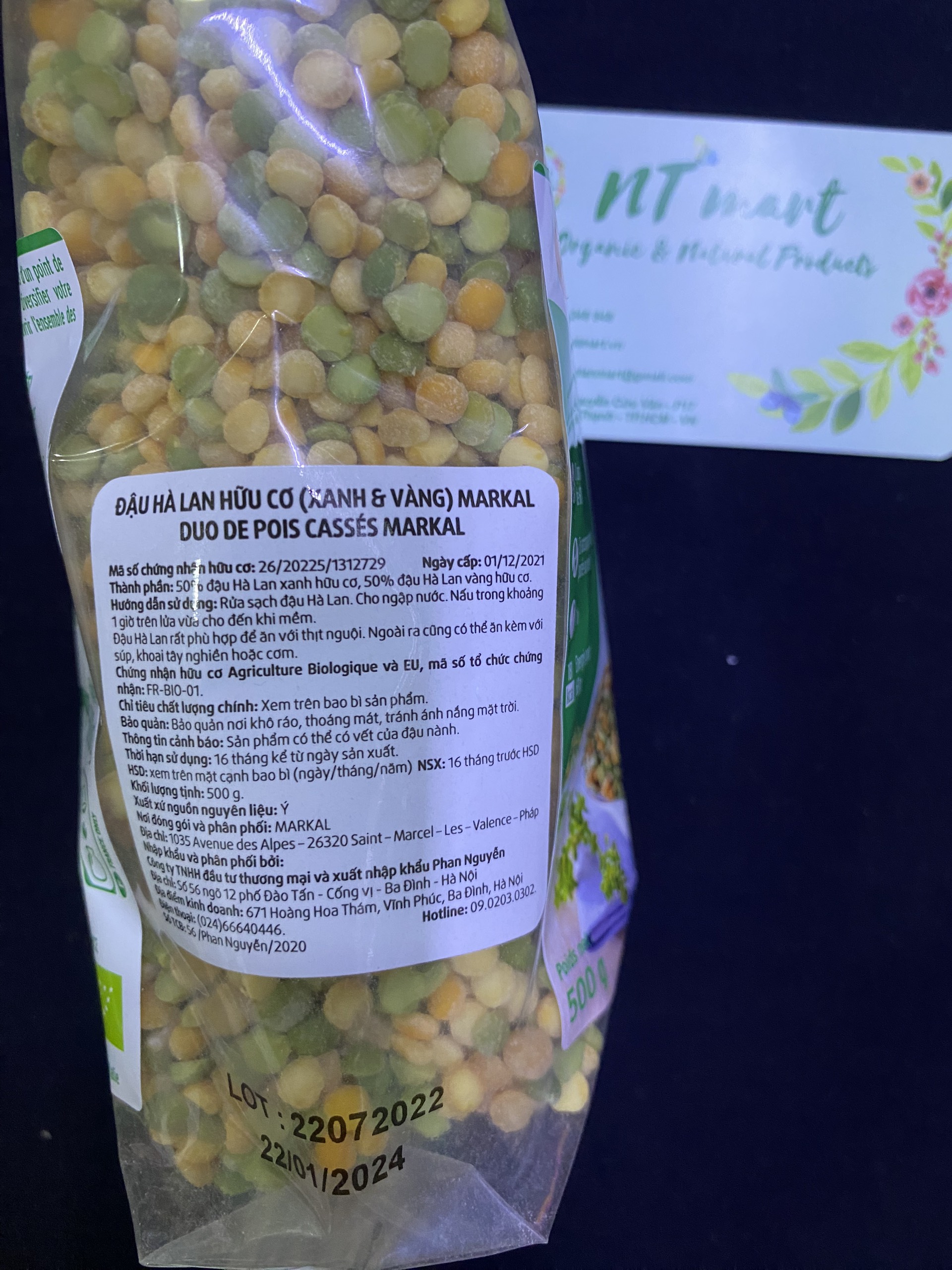 Đậu Hà Lan xanh vàng hữu cơ Markal 500gr