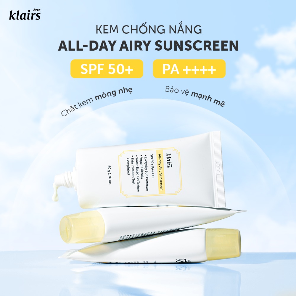 Kem Chống Nắng Dear Klairs All Day Airy Sunscreen SPF50+ PA++++ 50g Tặng 1 Mặt Nạ Dr.Morita