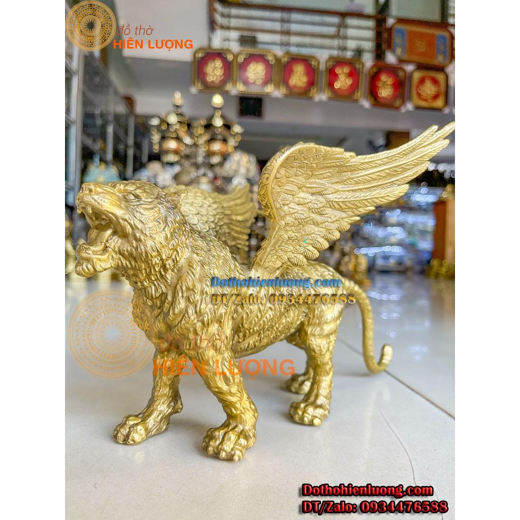 Tượng Linh Vật Hổ Có Cánh Cao 20cm Bằng Đồng Vàng Đẹp