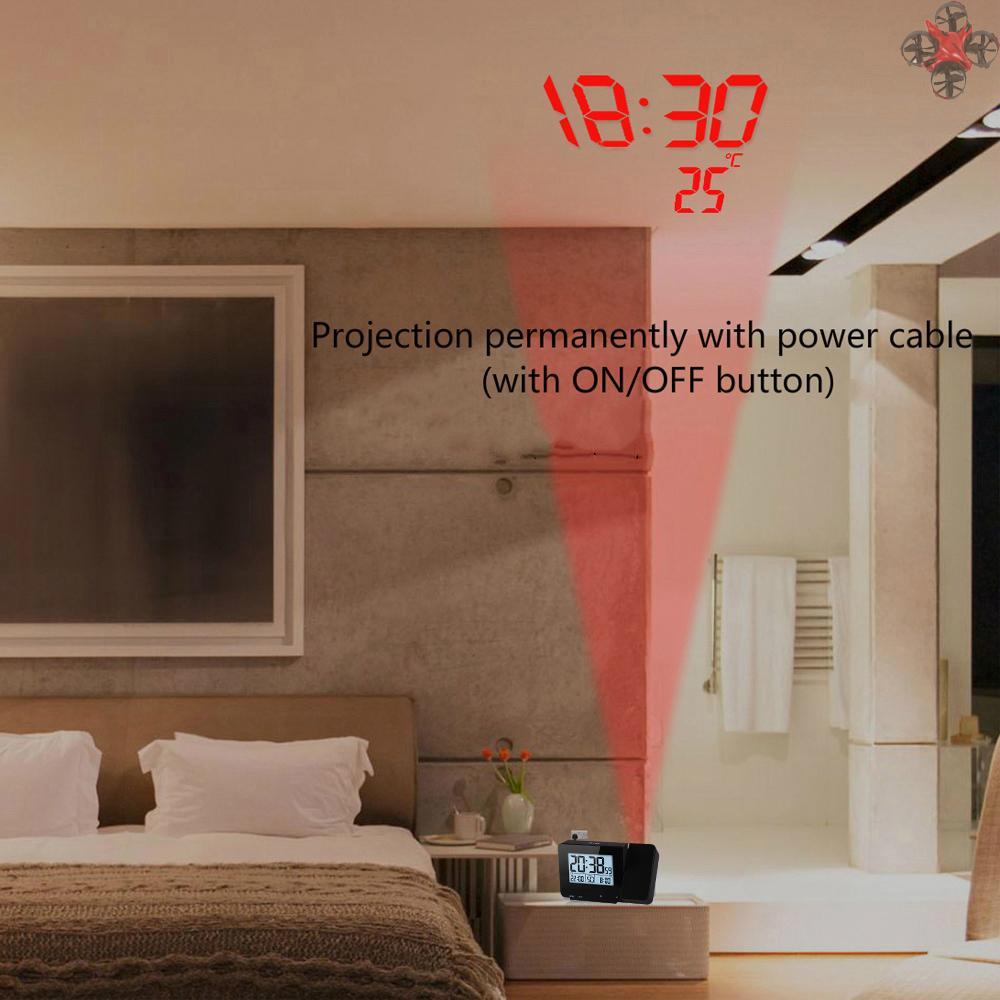 Projection Alarm Clock for Bedroom with Thermometer Hygrometer Digital Project Ceiling Clock Dimmable LED Display with USB Charger 180°Rotable with Dual Alarms 12/24H Snooze