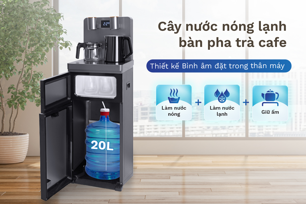 Cây Nước Nóng Lạnh Kết Hợp Bàn Pha Trà, Cafe Fujie TBH1332E- HÀNG CHÍNH HÃNG