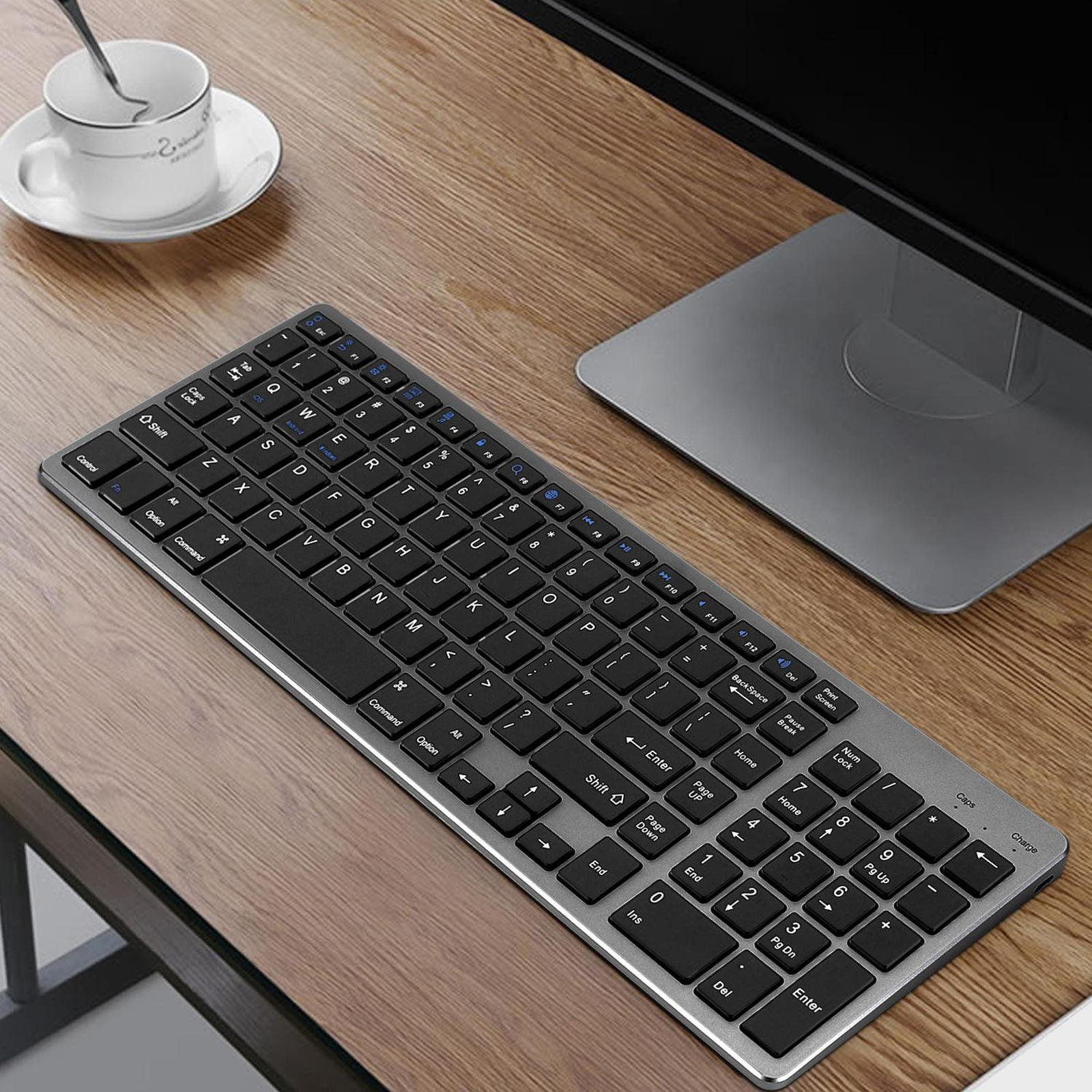 Compact Bluetooth Wireless Keyboard Slim Flat Quiet 90% Less Noise with Numeric Keypad for Windows iOS Android Mobile Phones PC Desktop Notebook