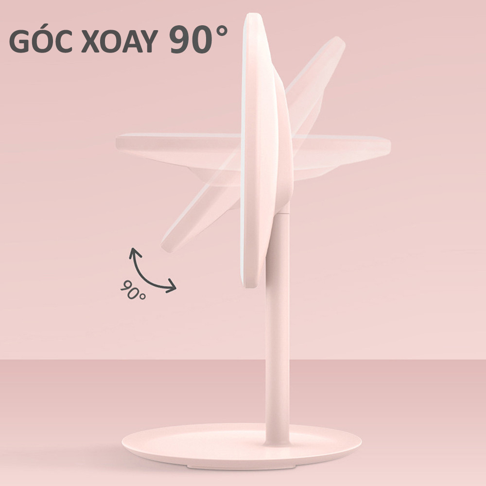 Gương Để Bàn Trang Điểm Mini Có Đèn, Led 3 Màu Ánh Sáng DLQ INTERIORS