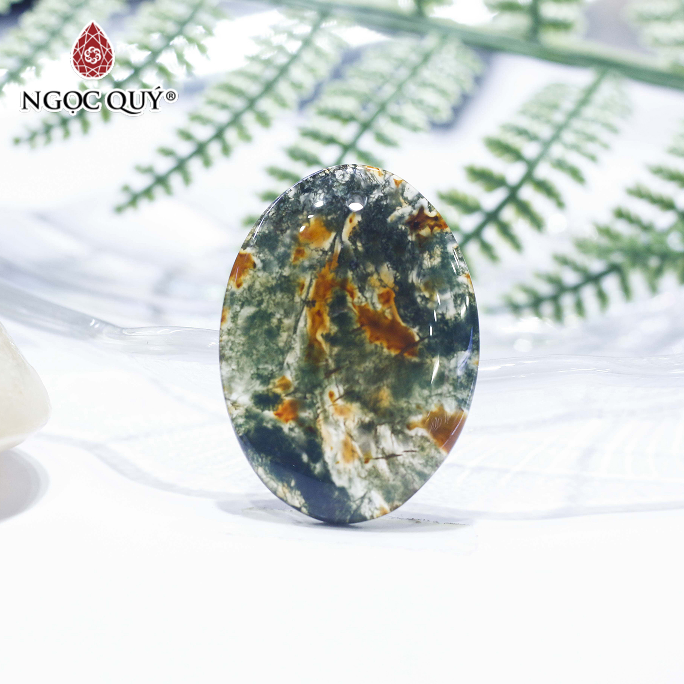 Mặt dây chuyền đá băng ngọc thủy tảo oval mệnh hỏa, mộc - Ngọc Quý Gemstones