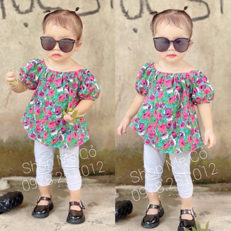Bộ Hoa Hồng Bé Gái Áo Chữ A Phối Quần Ôm Body Thời Trang