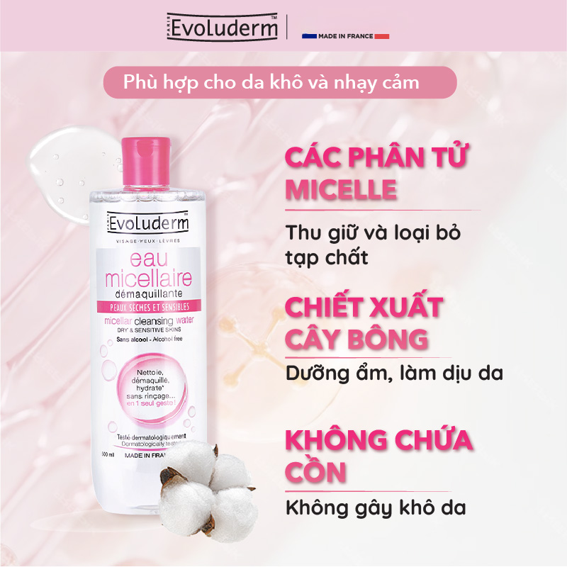 Nước tẩy trang Evoluderm Micellar Cleansing Water 250ml