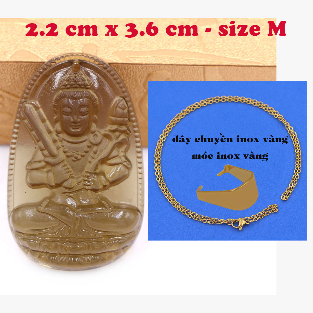 Mặt Phật Hư không tạng bồ tát đá obsidian  3.6 cm kèm dây chuyền inox vàng - mặt dây chuyền size M, Mặt Phật bản mệnh