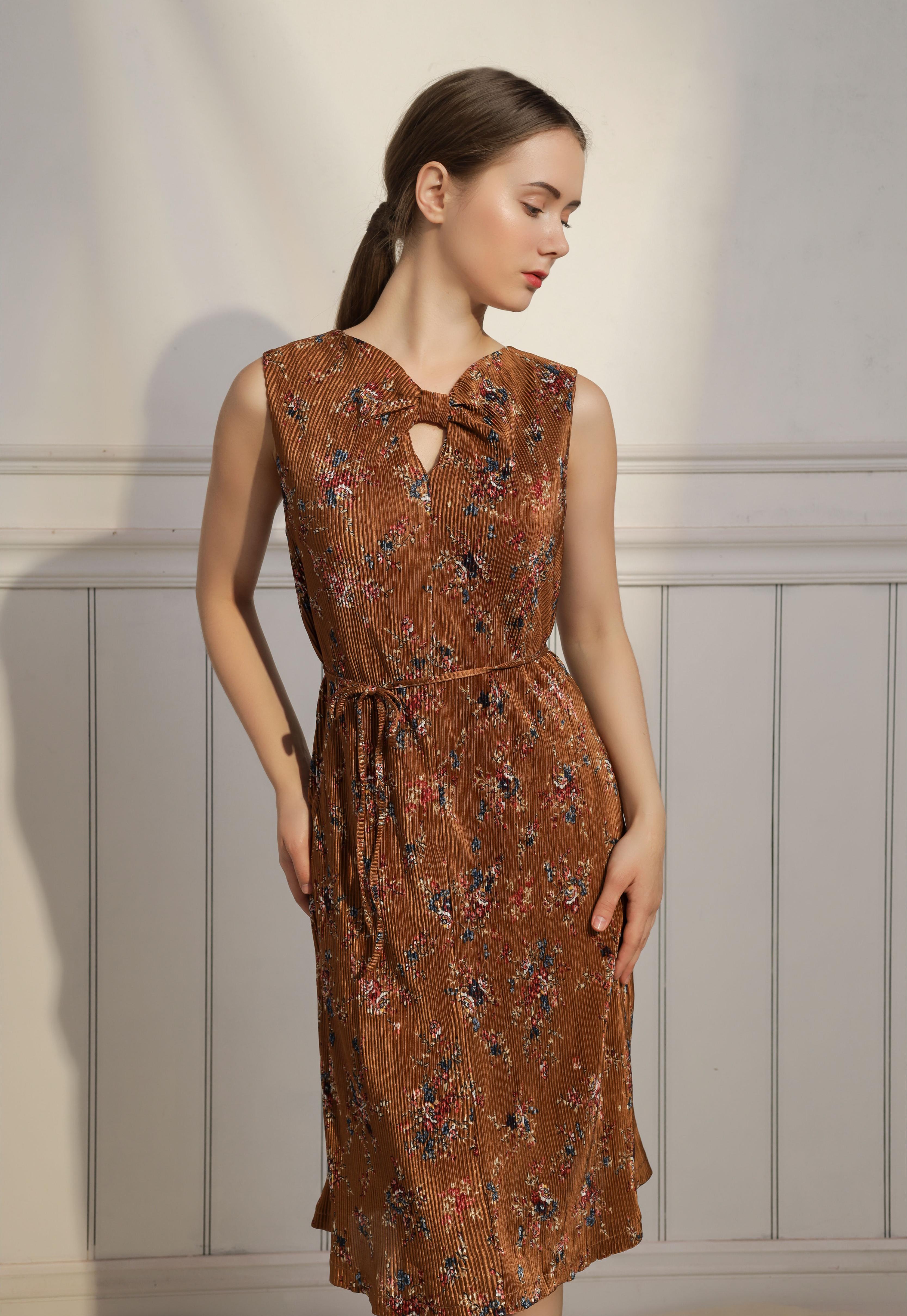 Đầm suông midi cổ tròn nữ Callia Xixi