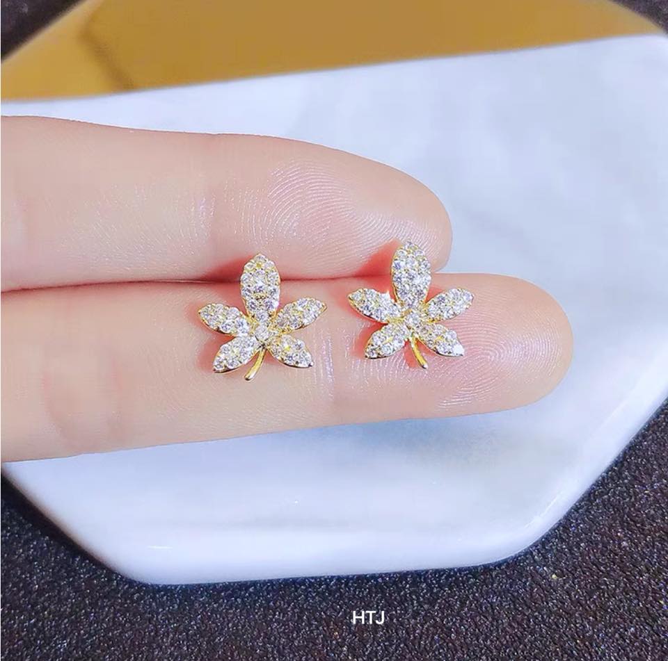 Bông tai bạc hình chiếc lá chất liệu bạc MS060