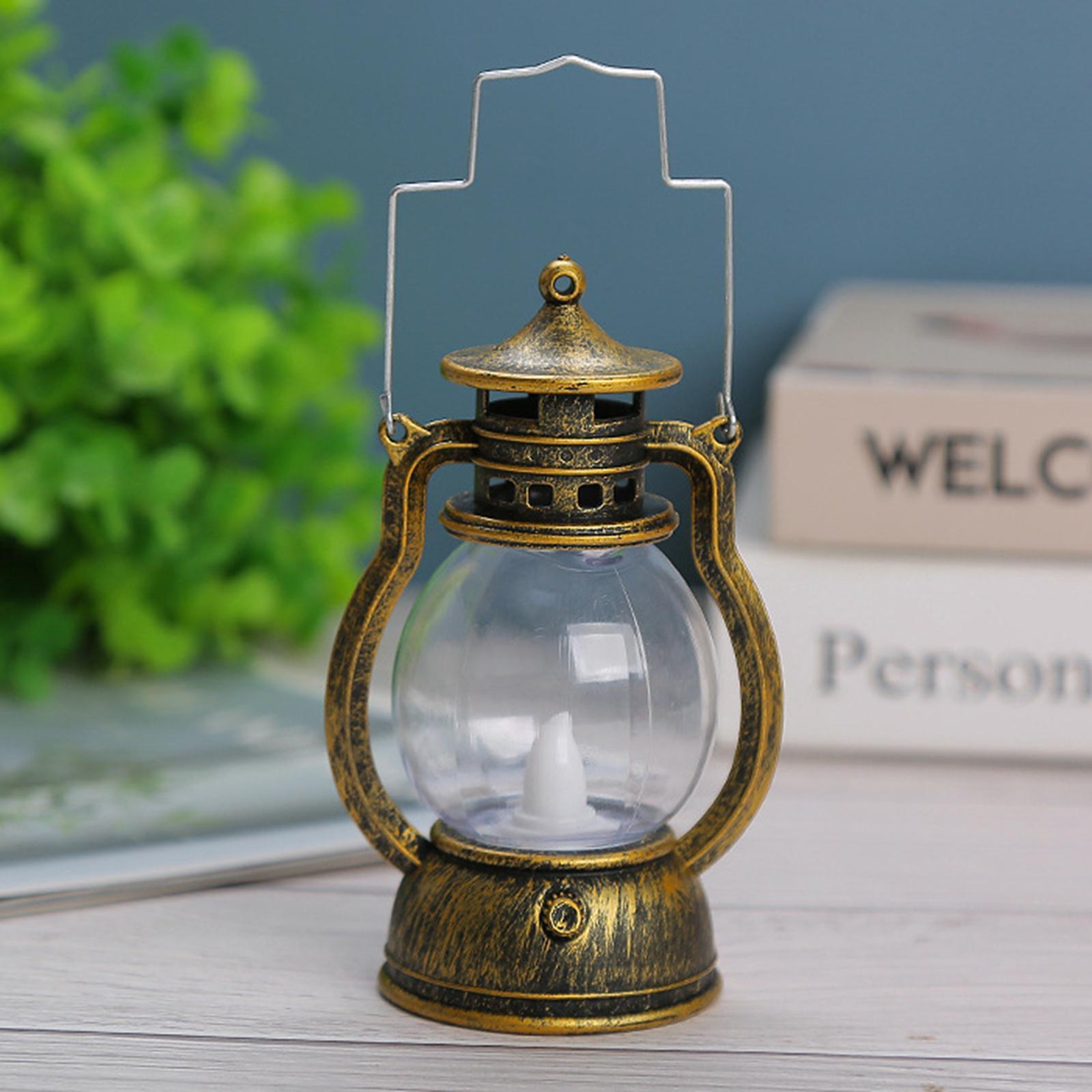 2X Lantern LED Oil Lamp Table Porch Cabin Winery Light Bronze Golden