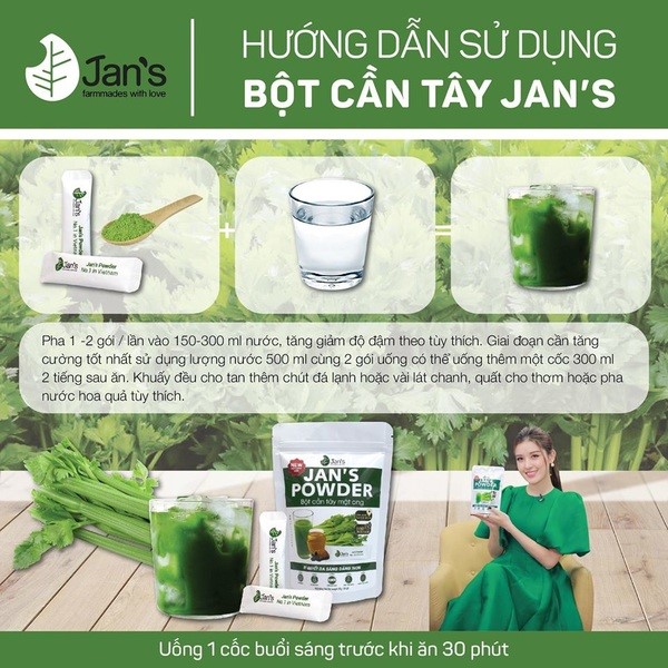 Bột Cần Tây Mật Ong Jan's bao bì mới 20 gói tiện dụng