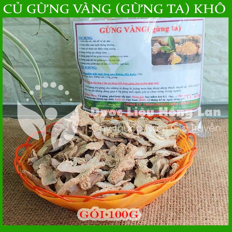 100G Củ Gừng Vàng (Gừng Ta) khô sắt lát nguyên chất 100% (không pha chộn, không chất bảo quản)