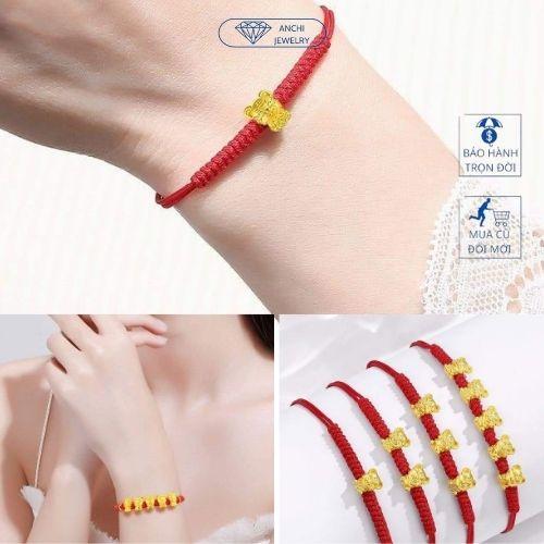 Vòng tay dây bện chỉ đỏ charm hổ bạc mạ vàng may mắn, Anchi jewelry