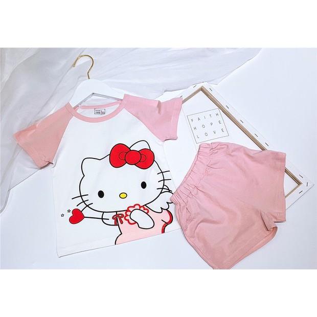 BỘ COTTON MÈO KITTY HỒNG CHO BÉ