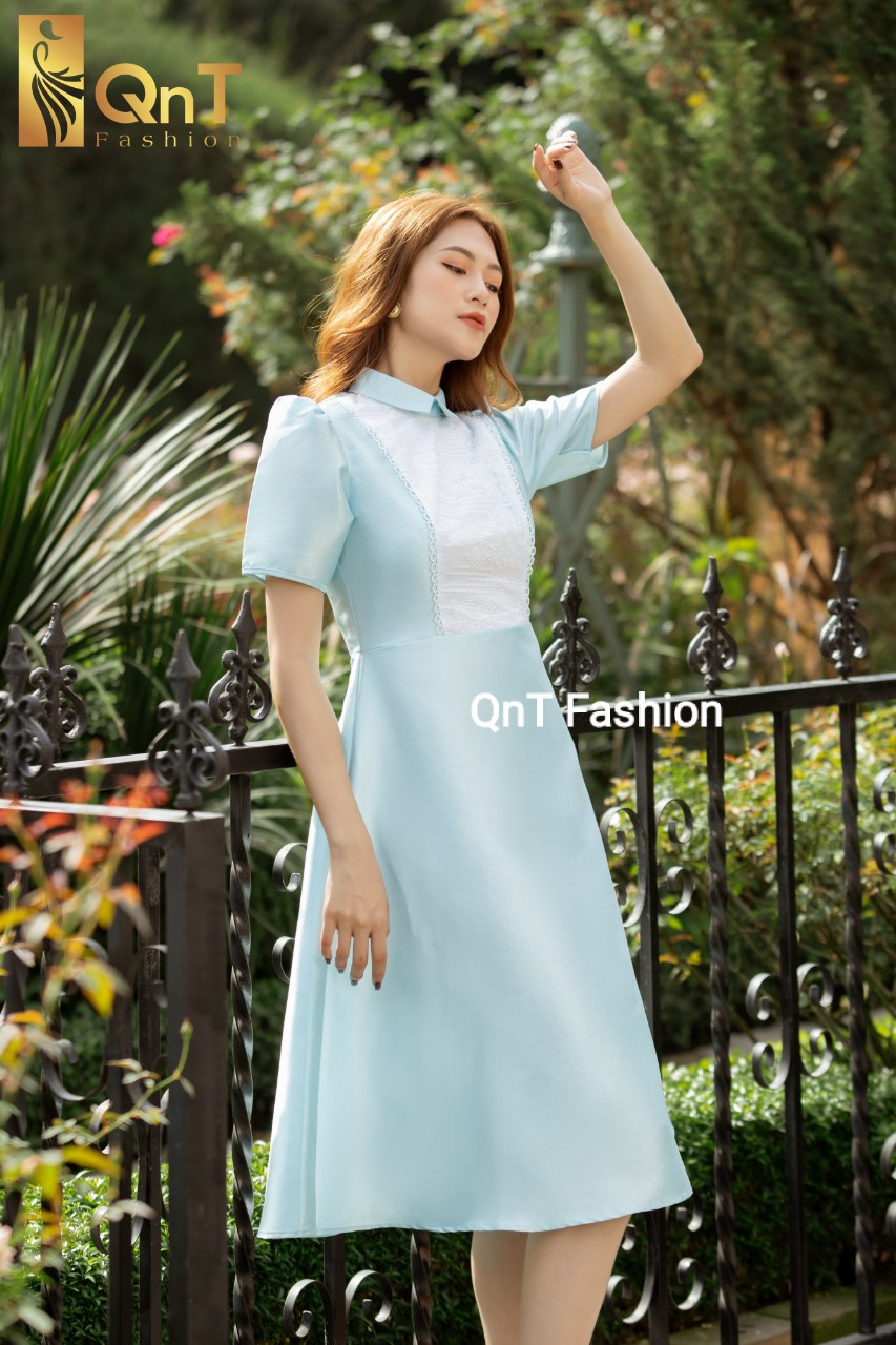 Đầm dự tiệc thiết kế dáng xòe-Đầm tafta xanh 2 lớp chân A đi tiệc,đi làm hay đi chơi