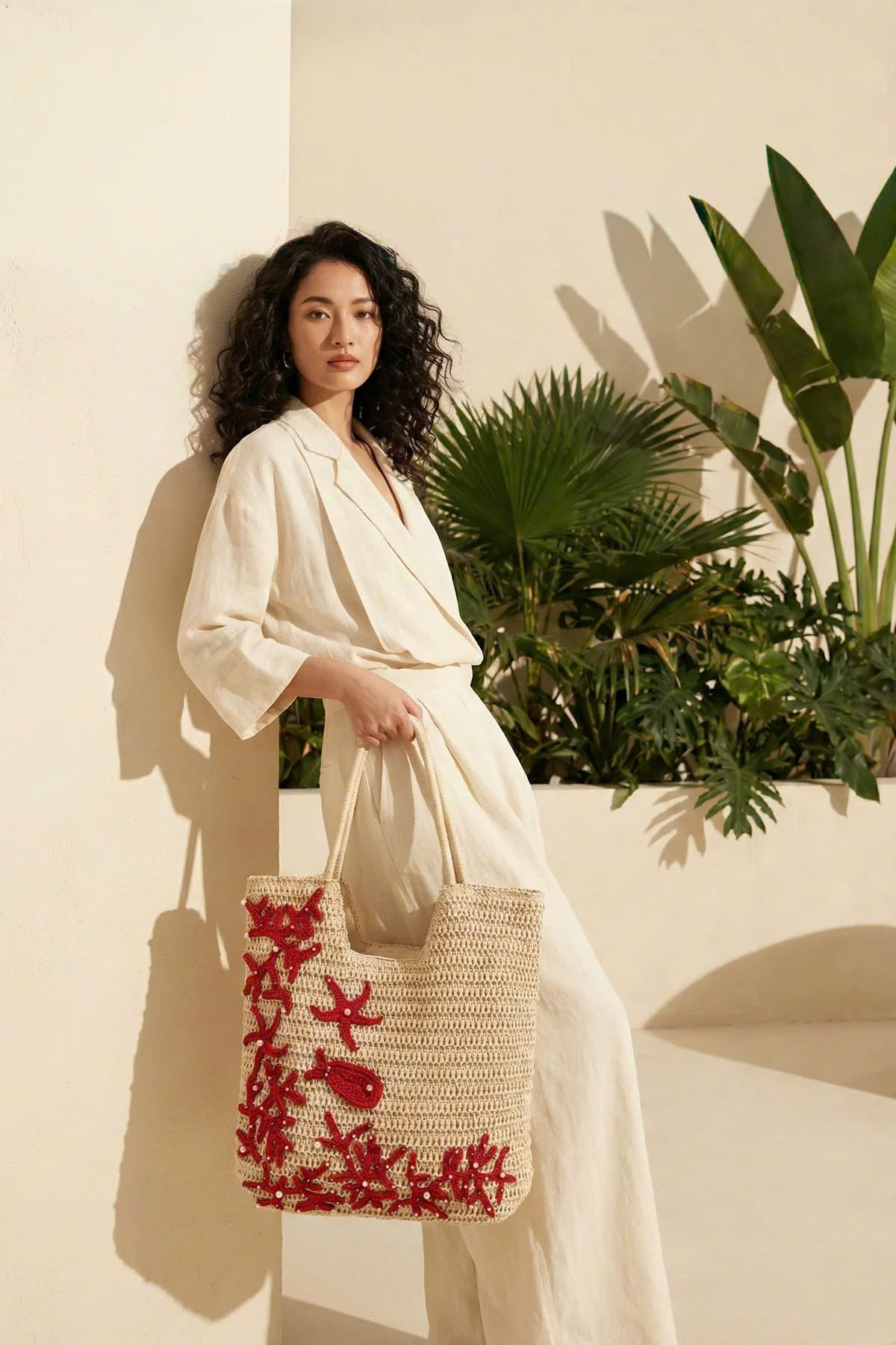 Giỏ Cói Tote Mềm Trang Trí Móc Len thời trang thiết kế Hity Acc018