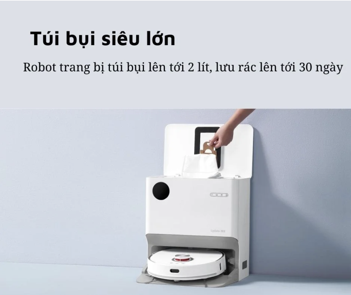 Robot Hút Bụi Lau Nhà Thông Minh XIAOMI Lydsto W2 Lite Tự Động Đổ Rác Giặt Sấy Khô Giẻ Lau Diệt Khuẩn Ozone Diện Tích Hoạt Động 200 m2 Lực Hút 5000 Pa Công Suất 50 W - Hàng Chính Hãng