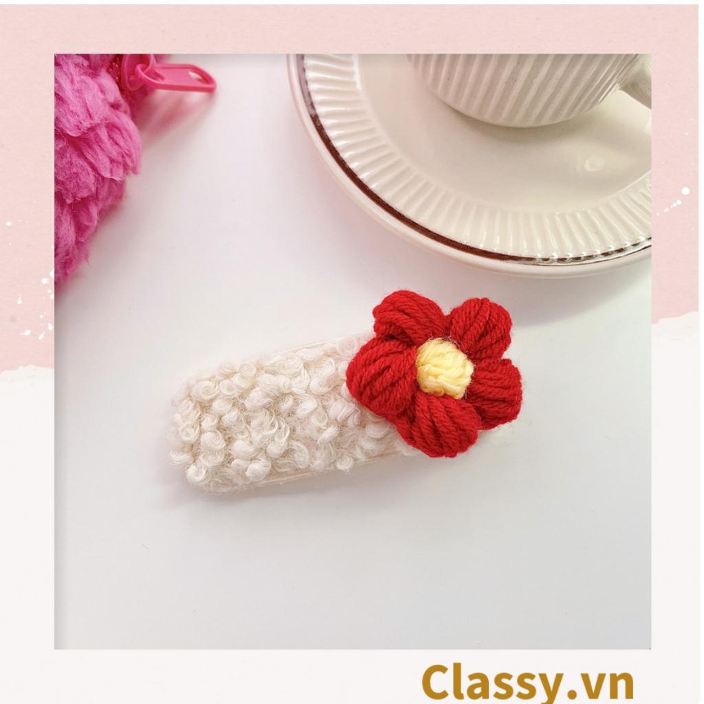 Kẹp tóc Classy Lông Cừu màu trắng, Họa Tiết hoa năm cánh Dễ Thương Phong Cách Hàn Quốc PK1681