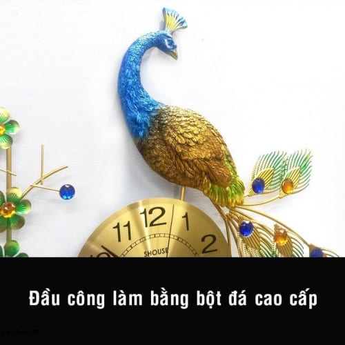 Đồng Hồ Treo Tường Con Chim Công Khổng Tước xanh A68 Trang Trí hiện đại kim trôi