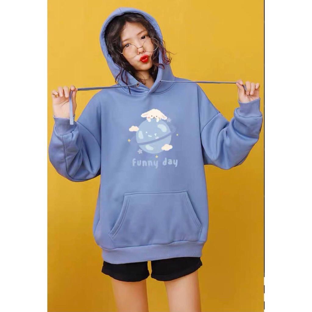 Áo Hoodie Nỉ Bông FUNNY DAY form áo tay phồng như ảnh - Áo in hình dễ thương chất in xịn