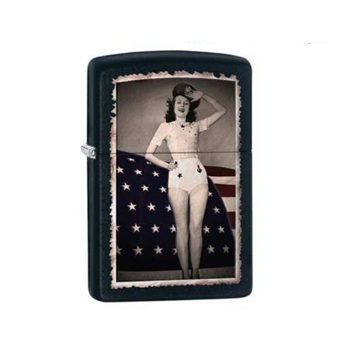 Bật Lửa Zippo Woman Saluting With Flag Black Matte Chính Hãng Usa