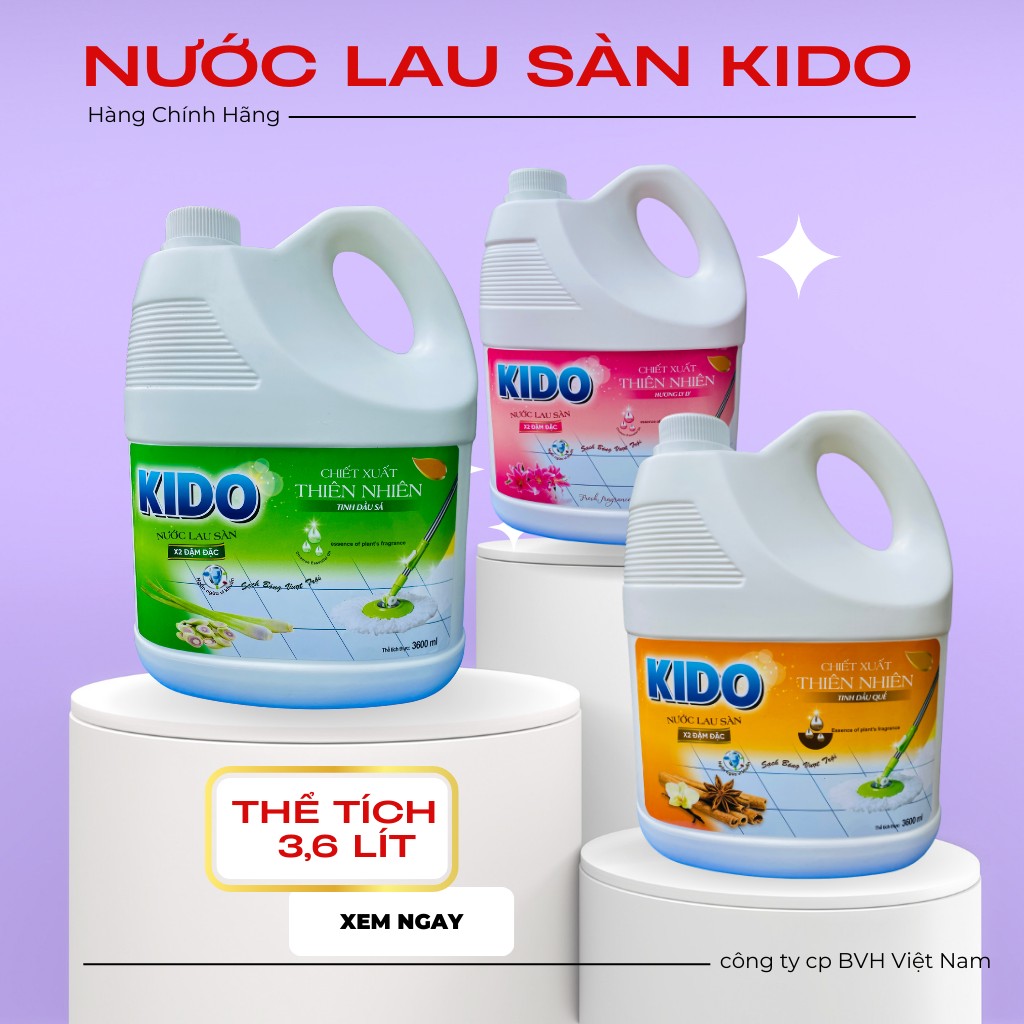 Nước Lau Sàn KIDO Hương Quế 3,6 Lít - Hương Tự Nhiên,Thơm Mát
