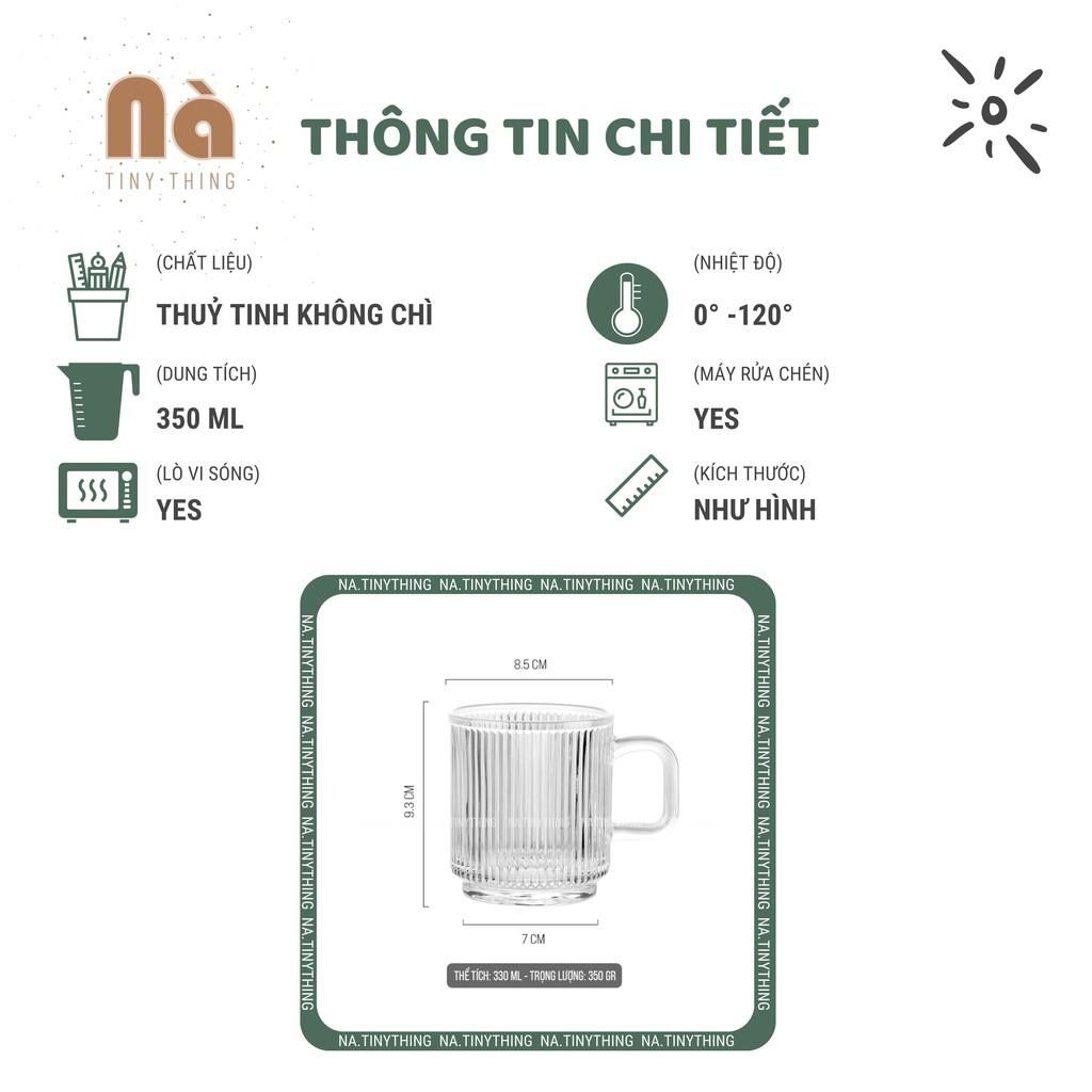 Ly cốc thuỷ tinh chiu nhiệt có quai dùng uống trà và cà phê, hoạ tiết vân sọc dọc phong cách Hàn Quốc