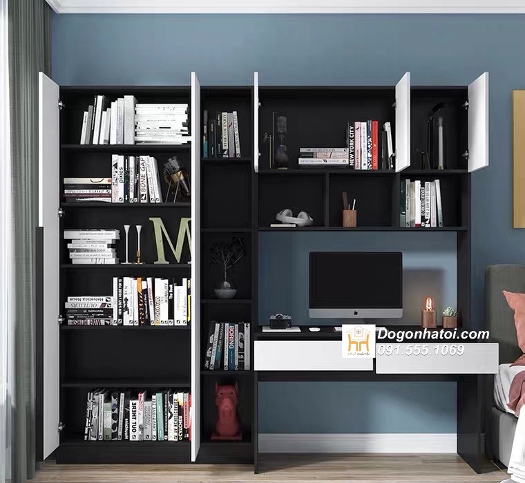 Tủ quần áo liền bàn học gỗ MDF 2m x 2m - TA219