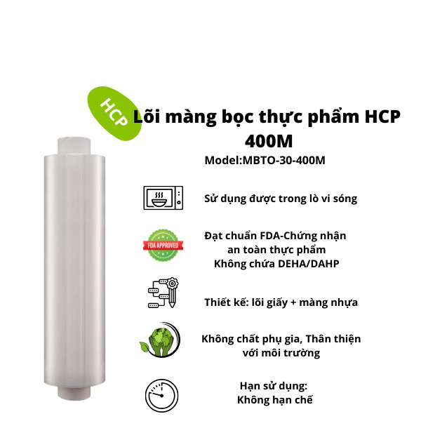 Cuộn Màng Bọc Thức ăn HOÀNG CHÂU PLASTIC 30cm x 400m Nhựa Nguyên Sinh Đạt Chuẩn FDA An Toàn Thân Thiện Với Môi Trường