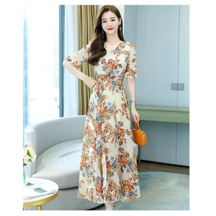 HÀNG NHẬP - ĐẦM MAXI VOAN HOA CỔ V TAY LỠ