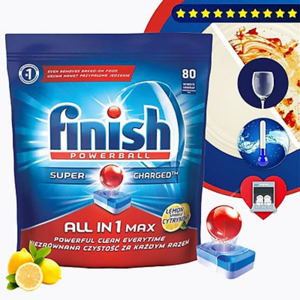 Túi 80 viên rửa chén Finish All In 1 Max Dishwasher Tablets Lemon QT025452 - hương chanh