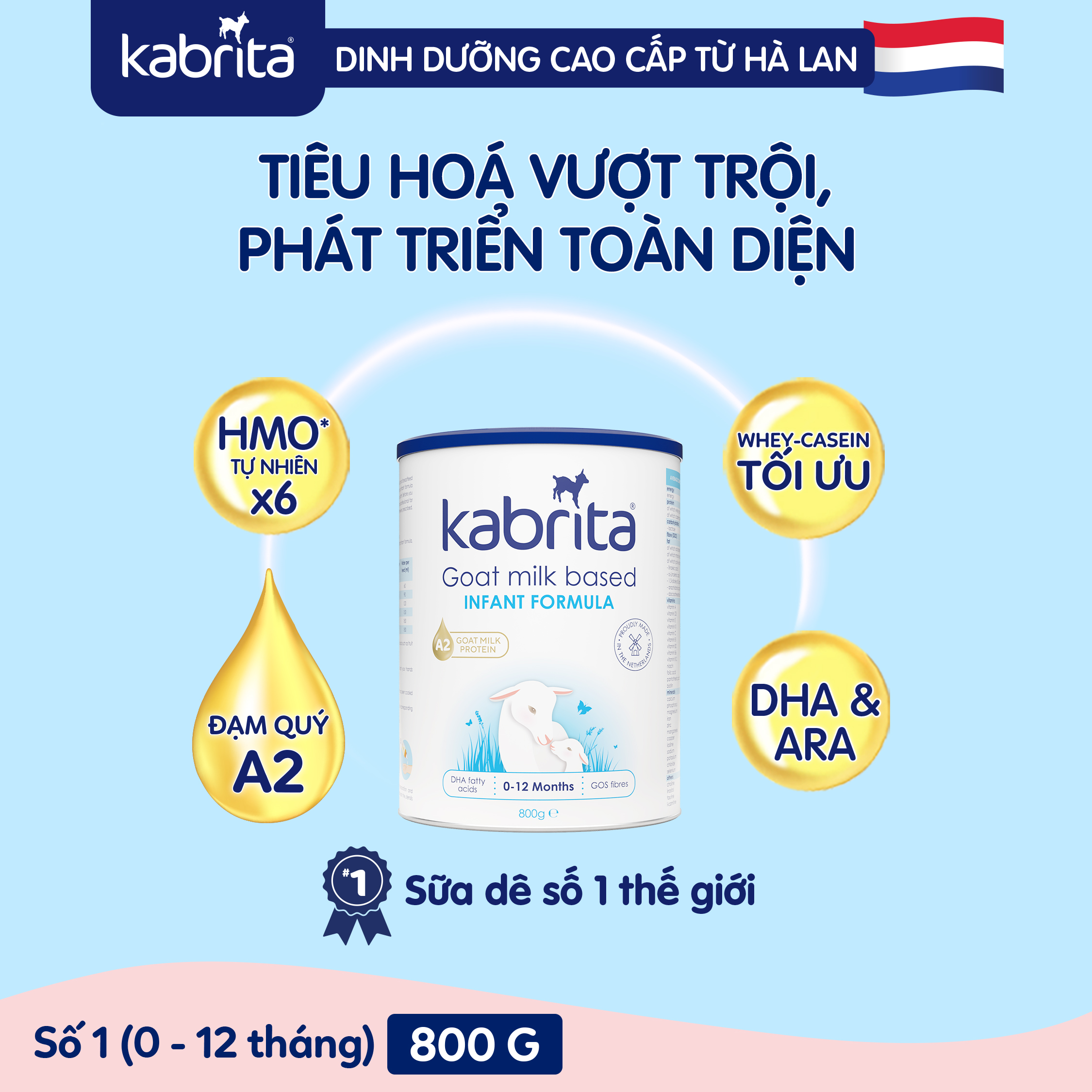 [TẶNG TÚI BỈM] COMBO 3 Sữa dê Kabrita số 1 cho trẻ- Lon 800g