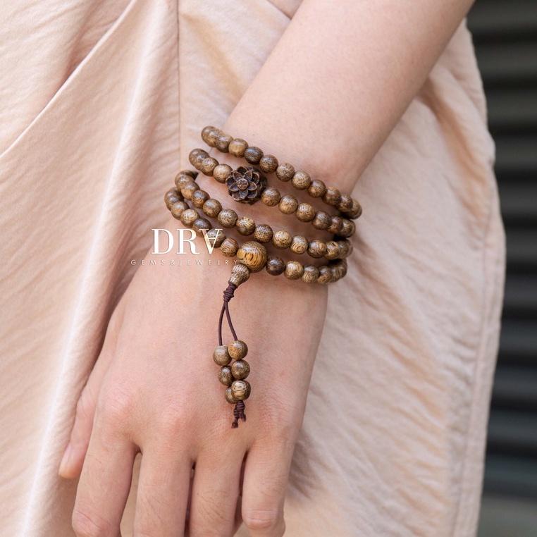 VÒNG TAY NỮ CHUỖI HẠT GỖ TRẦM HƯƠNG TỐC MIX CHARM HOA SEN 4mm 6mm