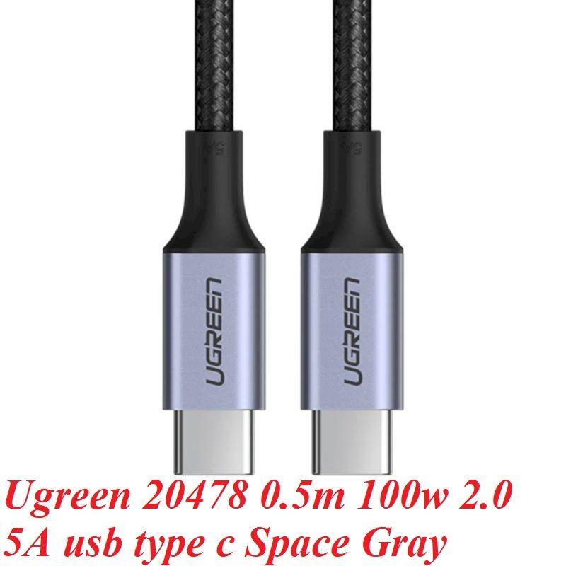 Ugreen UG20478US316TK 0.5M USB-C 2.0 100W 5A Cáp sạc nhanh , truyền dữ liệu 2 đầu Type-C - HÀNG CHÍNH HÃNG